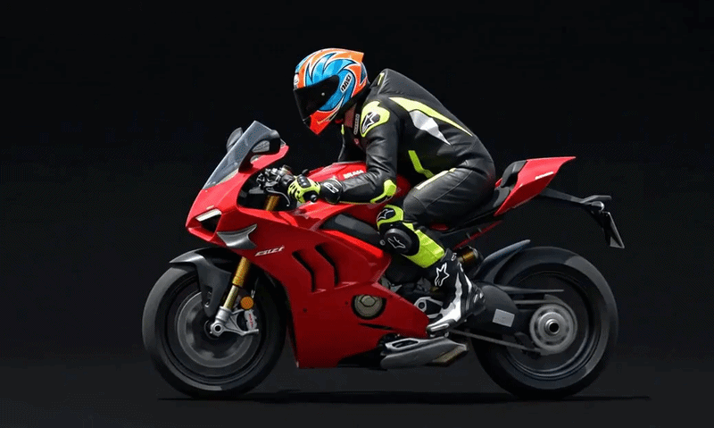 Animated rider helmet motion